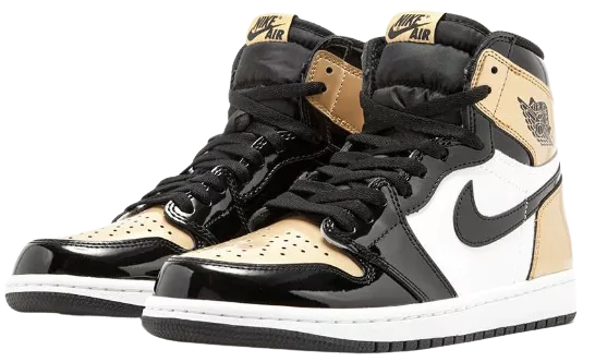 Side View of Jordan 1 Retro High NRG Patent Gold Toe